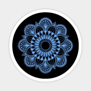 Flower Mandala (light blue on black) Magnet